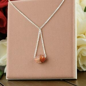 925 Silver Lariat Y-Necklace Carnelian Gemstone Pendant 16-18"